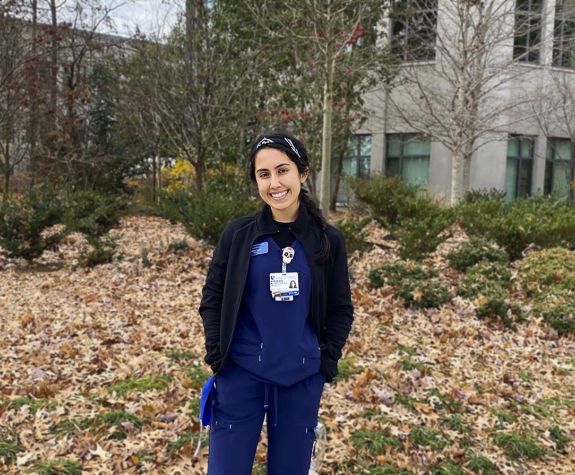 Pacific alumna Melissa Trujillo in scrubs